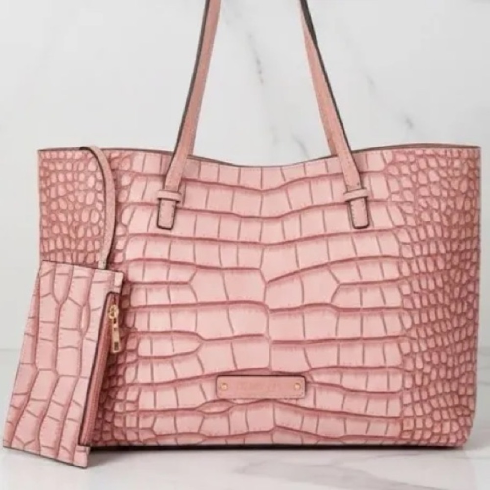 $200 NWT De Vesi Tote De L'amour Pink Crocodile-Embossed Tote Bag - Picture 5 of 6